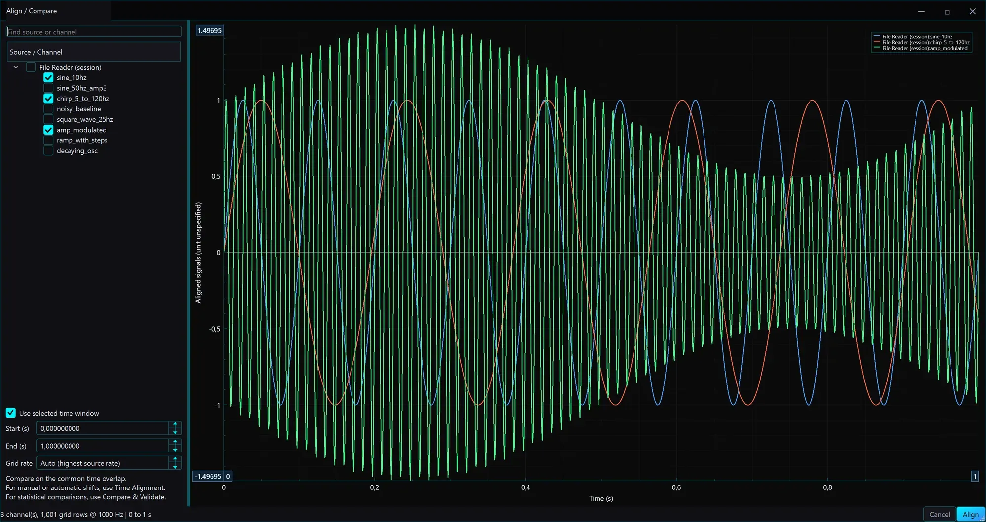 MachinePulseAI masaüstü uygulamasında Hizala / Karşılaştır penceresi